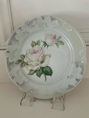 Porcelain Rose Decorative Dessert, plate Plate - White and Pink